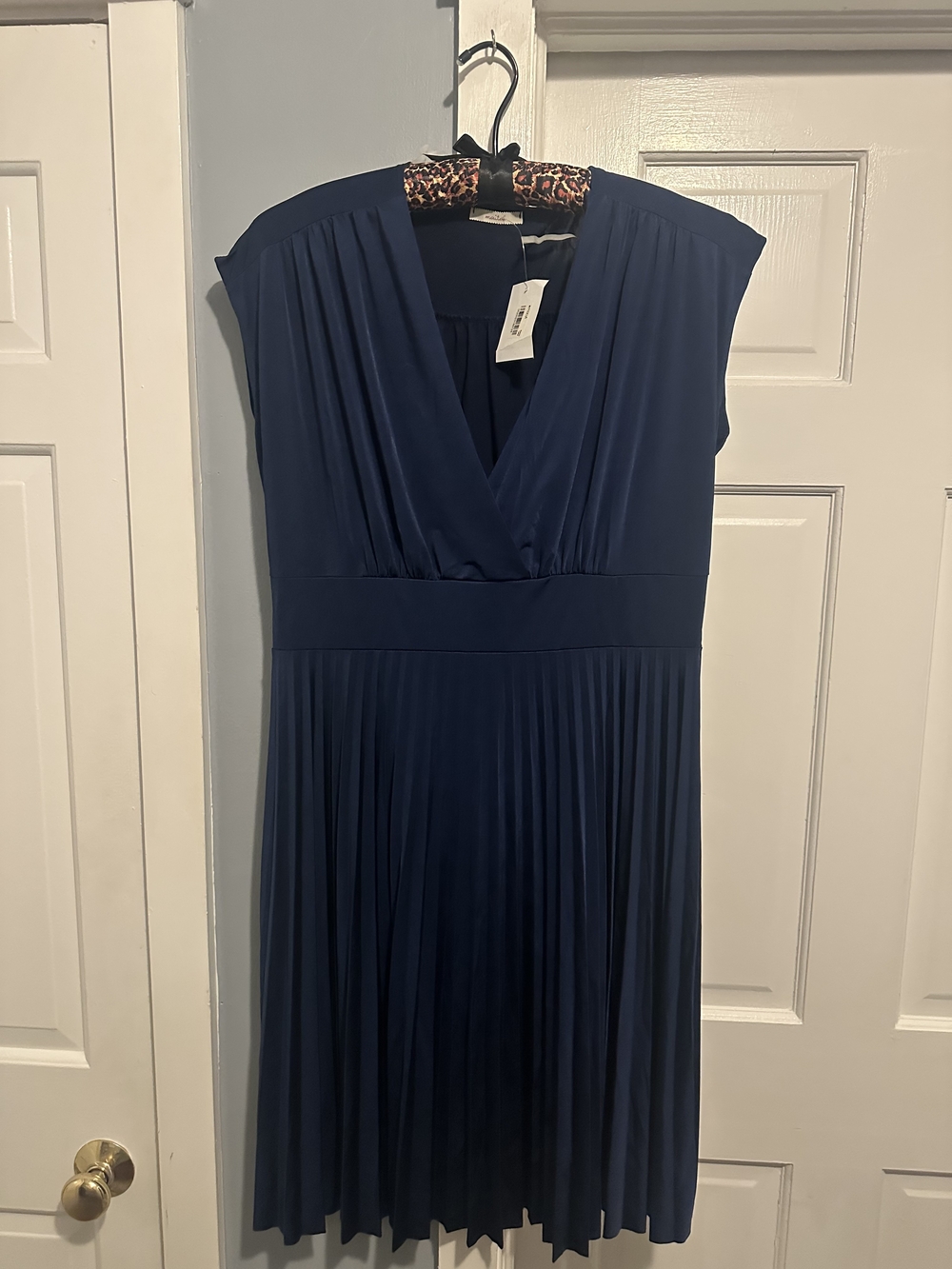 Maitai Navy V-Neck Pleated Midi Dress NWT